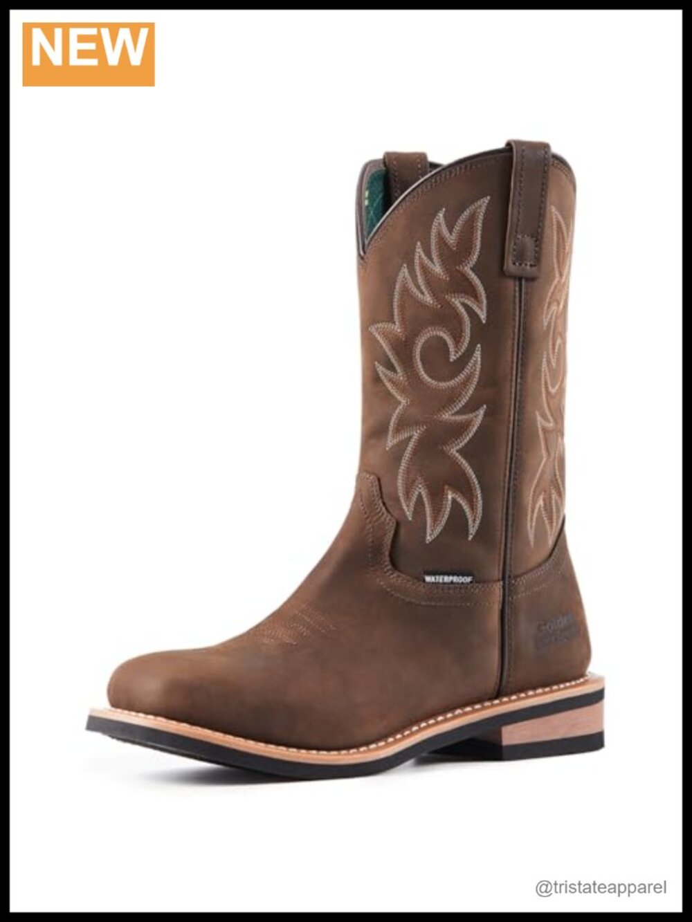 Men's Waterproof Crazy Horse Leather Soft Toe Western Work Boots